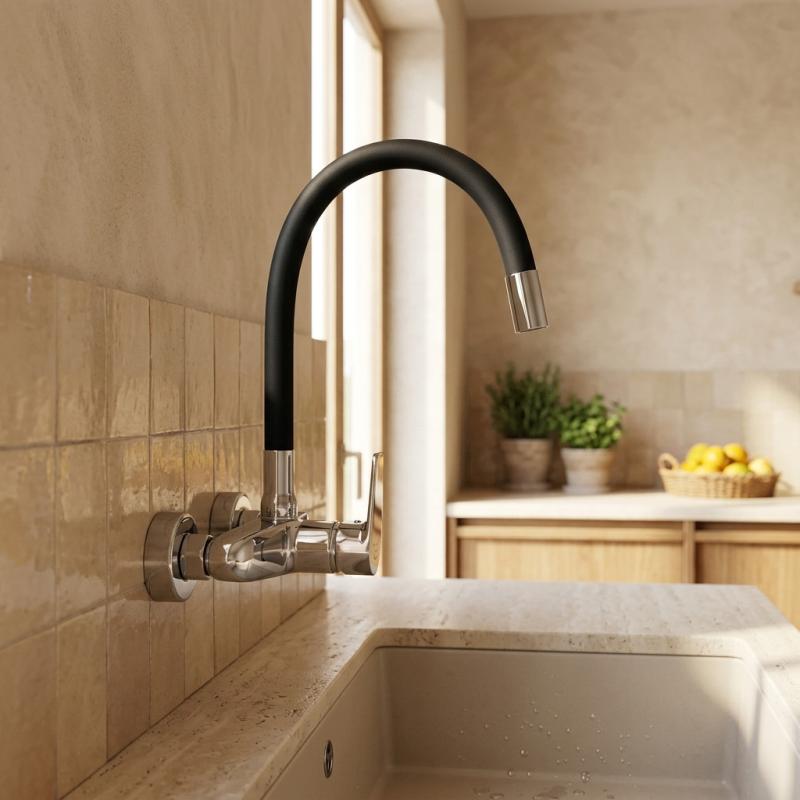 Aquanello Casa Muur Keukenkraan Chroom met Hoge Flexibele Uitloop CR-1301-CS
